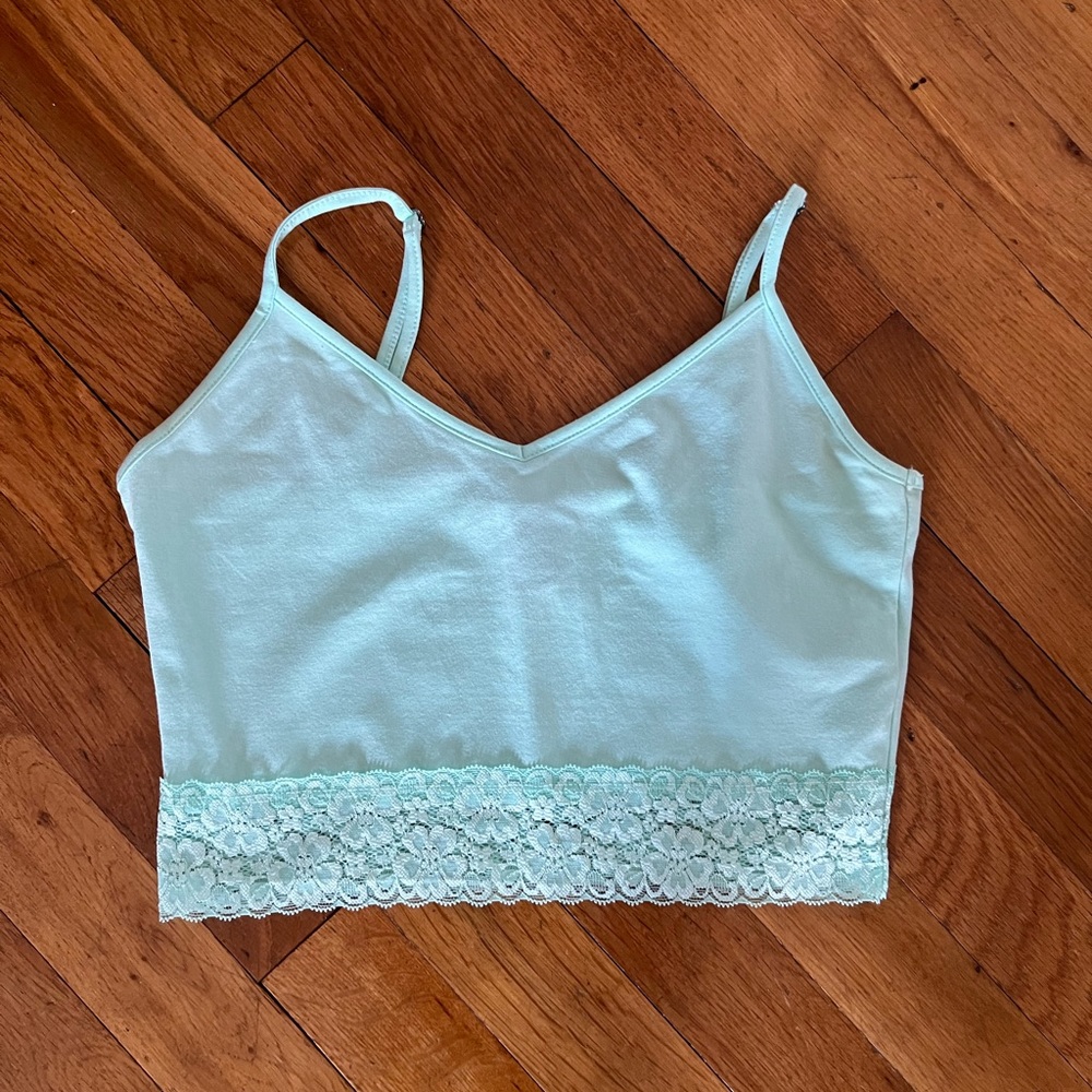 Green Lace Crop Top